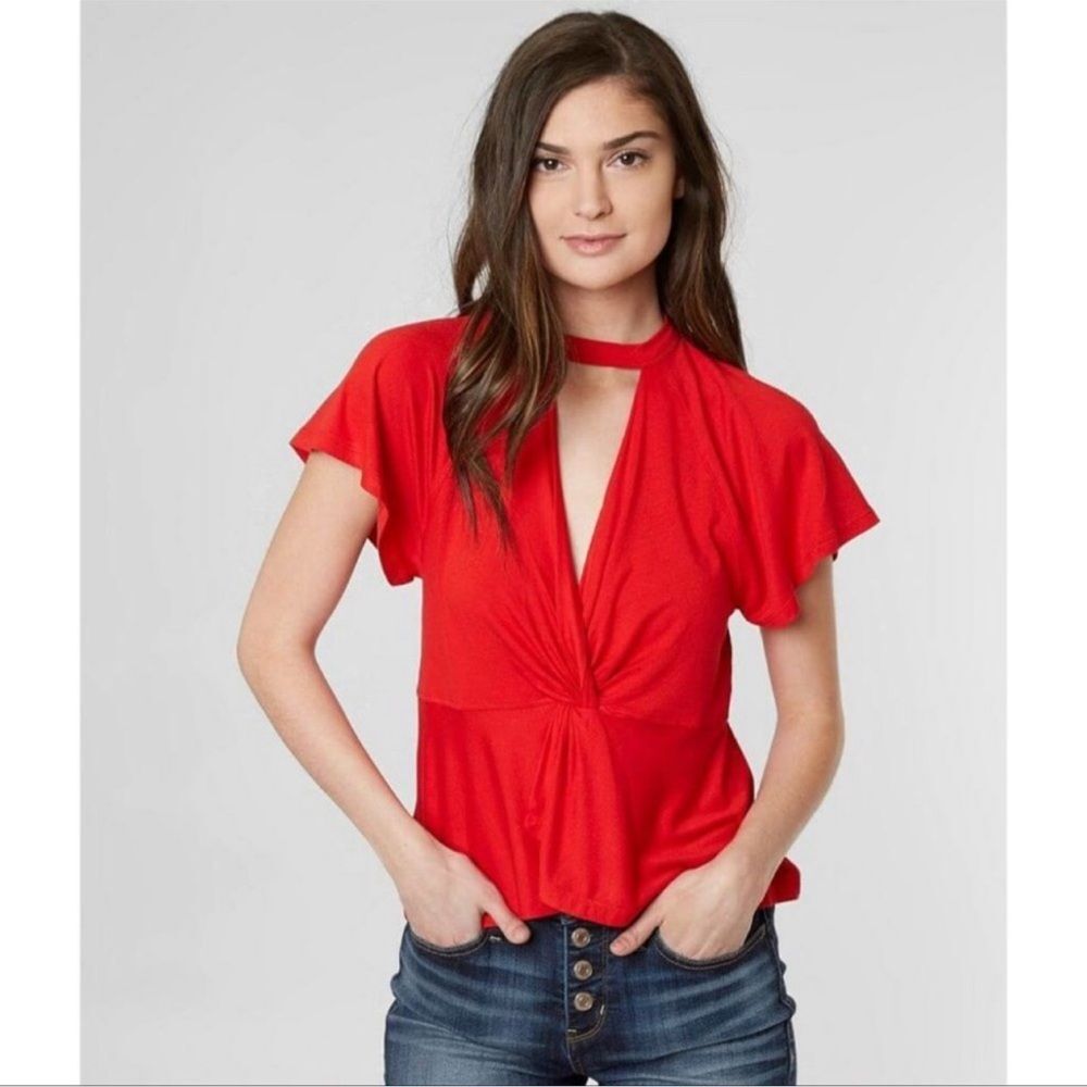 Free People Just A Twist Choker Red Shirt Size Small